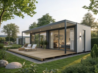 Moderna mobilna kuća uz zelenilo i terasu