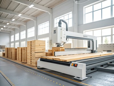 CNC stroj reže drvene elemente za montažnu kuću