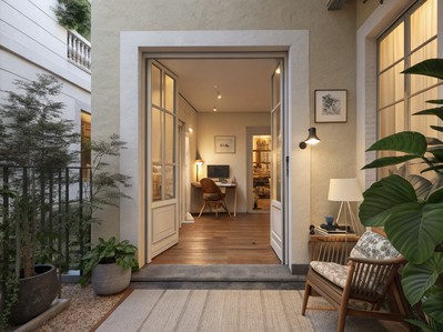 Ulaz u stan s toplim svjetlom i čistim vizurama