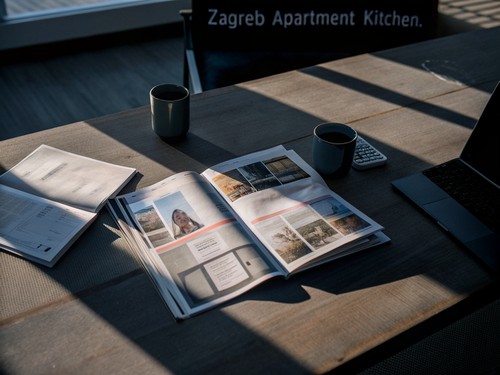 katalozi montažnih kuća na stolu uz bilješke investitora